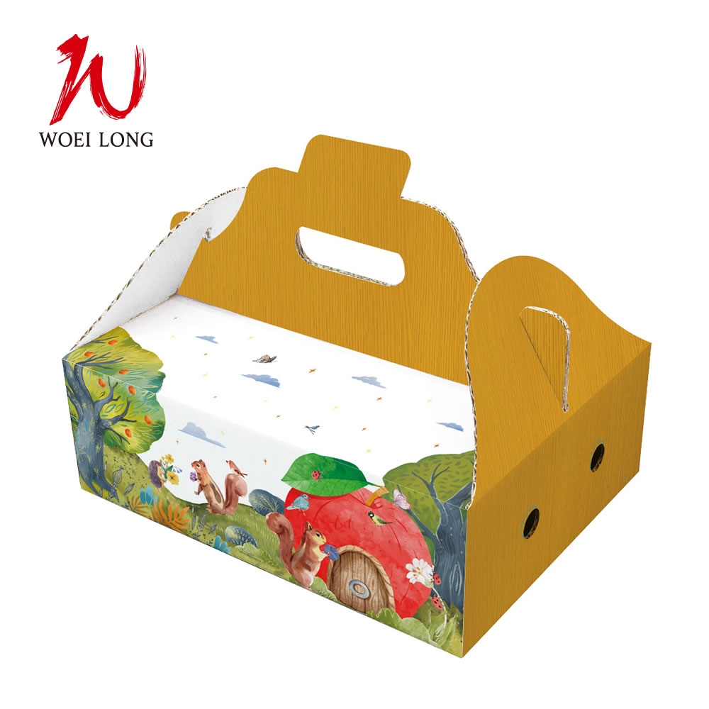 品名:綜合水果手提盒-松鼠版 / 尺寸:32.8＊24.1＊11.1公分 / 材質:B浪 / 數量:50pcs(最低購買量)