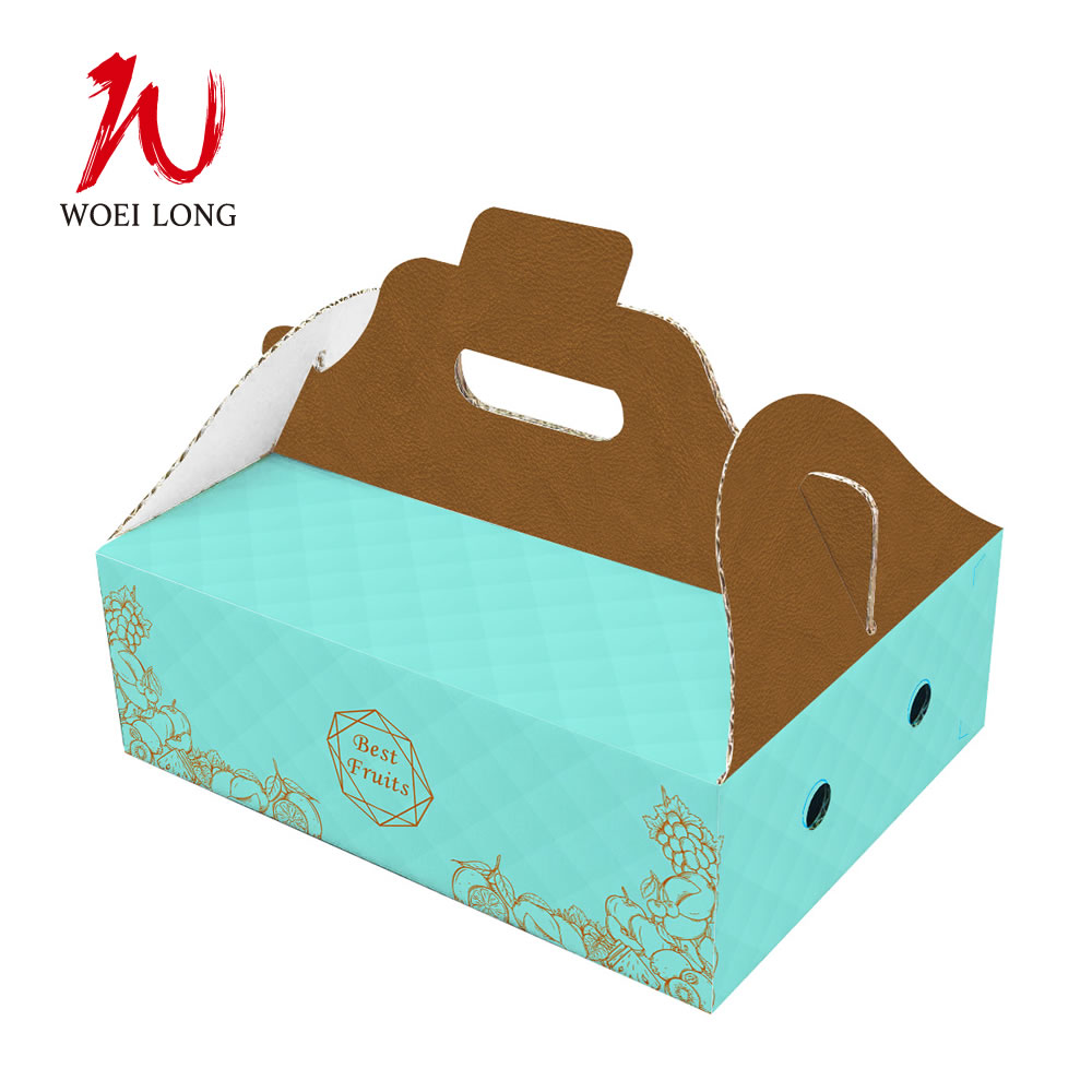 品名:綜合水果手提盒-綠鑽版 / 尺寸:32.8＊24.1＊11.1公分 / 材質:B浪 / 數量:50pcs(最低購買量)