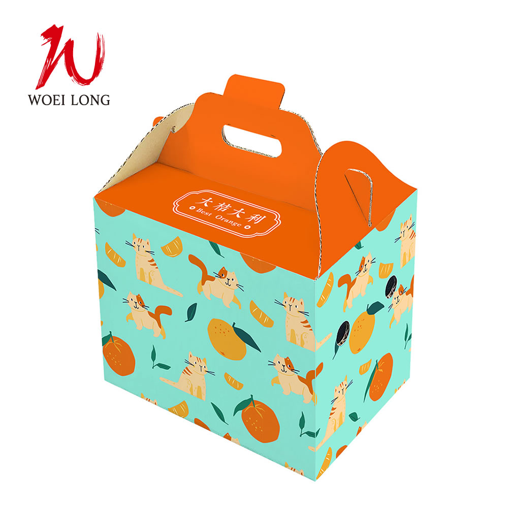 品名:10斤桔貓(藍)手提盒 / 尺寸:29.6＊19.7＊23.3公分 / 材質:B浪 / 數量:50pcs(最低購買量)